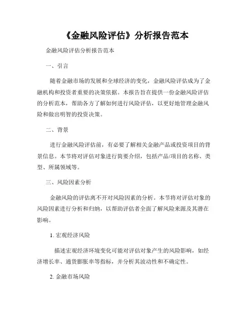 《金融风险评估》分析报告范本