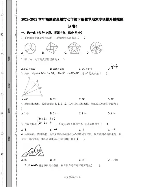 2022-2023学年福建省泉州市七年级下册数学期末专项提升模拟题(AB卷)含解析