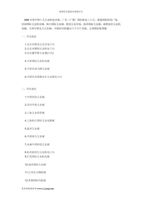 中国五金批发大市场地区分布大全