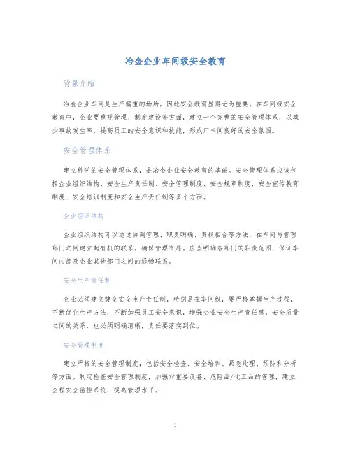 冶金企业车间级安全教育