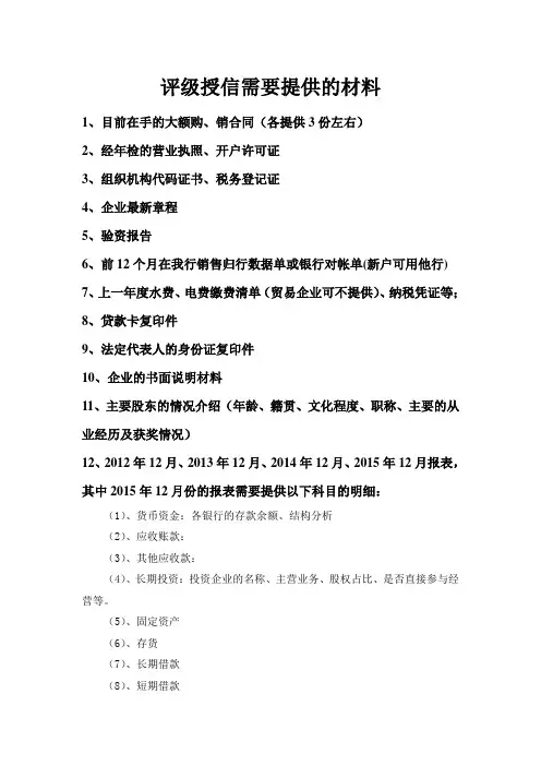 评级授信需要提供的材料-新户
