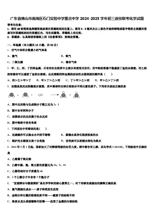 广东省佛山市南海区石门实验中学重点中学2024-2025学年初三返校联考化学试题含解析