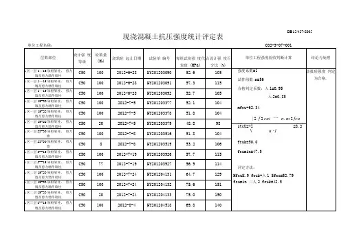 混凝土抗压强度统计评定表