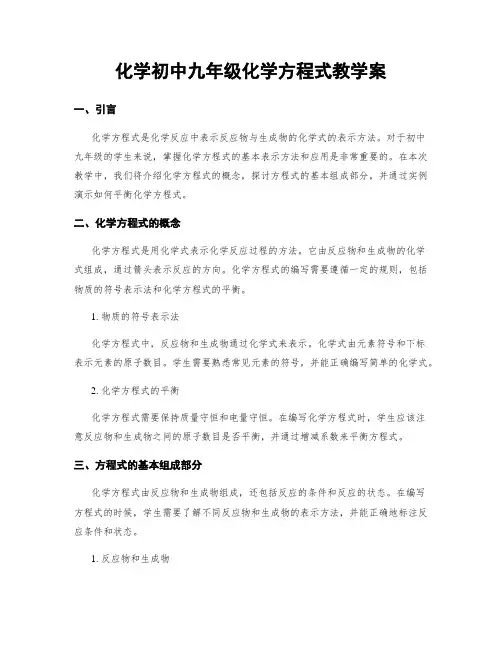 化学初中九年级化学方程式教学案