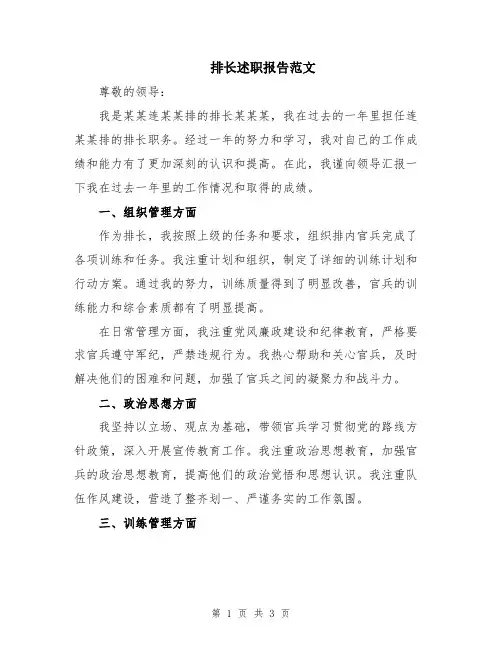 排长述职报告范文