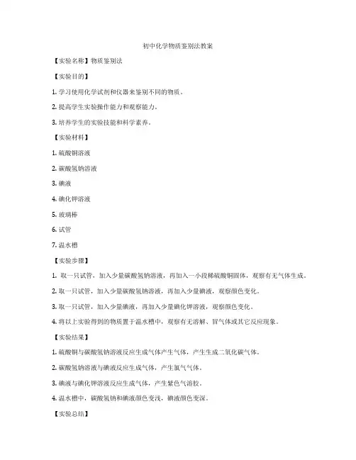 初中化学物质鉴别法教案