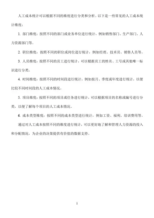 人工成本统计维度