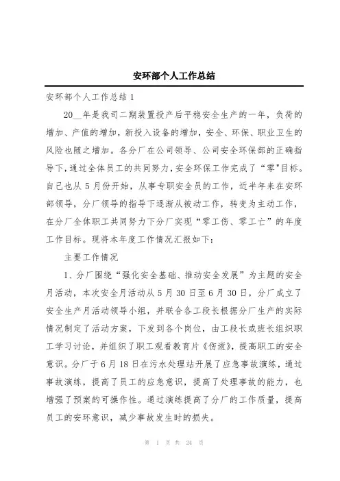 安环部个人工作总结