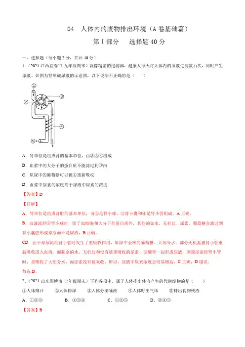 专题04 人体内的废物排入环境A卷(解析版)