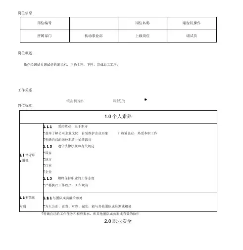 滚齿机操作岗位说明书