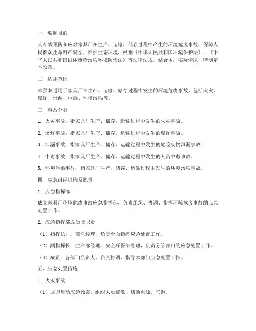 家具厂环境危废应急预案