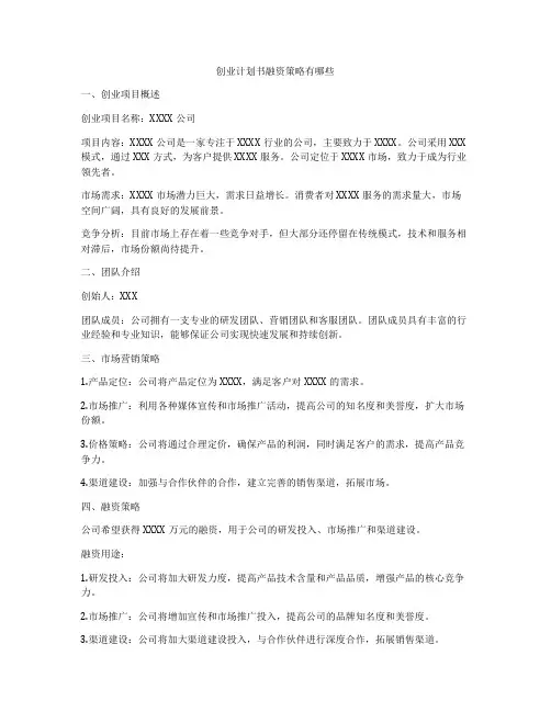 创业计划书融资策略有哪些