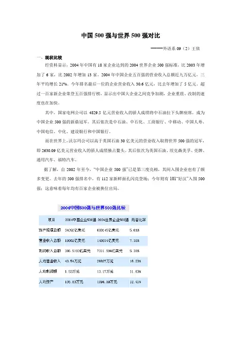 世界500强与中国500强对比