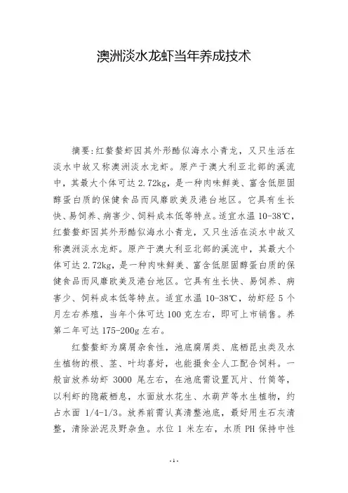澳洲淡水龙虾当年养成技术           