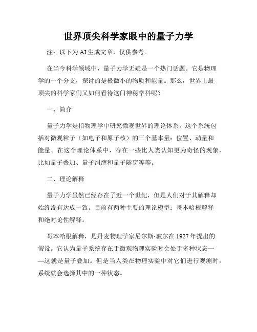 世界顶尖科学家眼中的量子力学