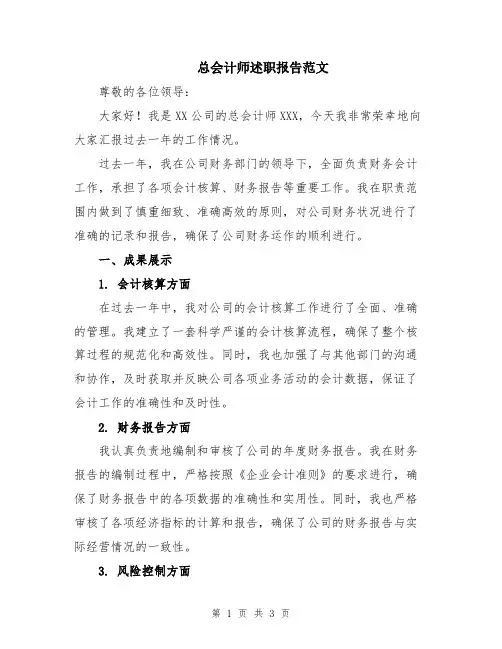 总会计师述职报告范文
