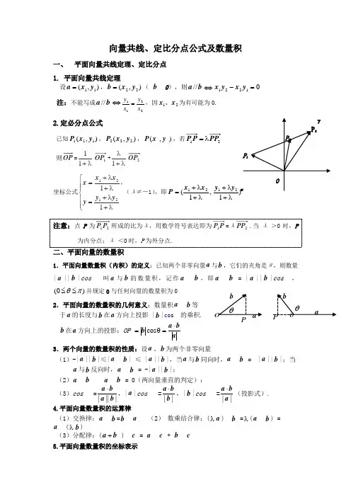 向量共线、定比分点公式及数量积