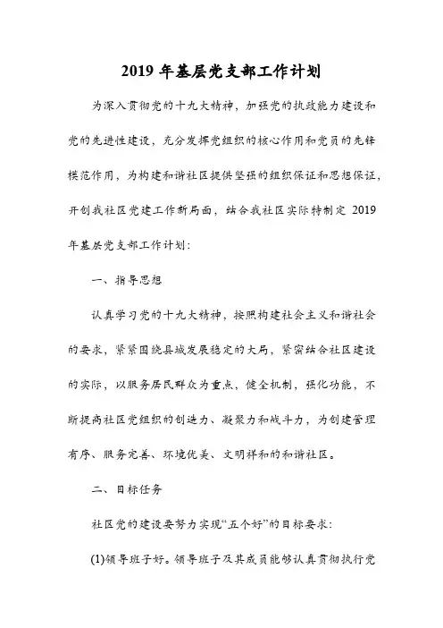 2019年基层党支部工作计划