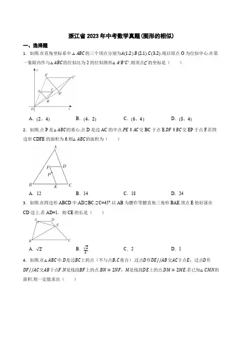 浙江省2023年中考数学真题(图形的相似)附答案
