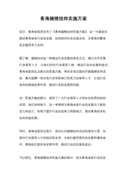 青海揭榜挂帅实施方案