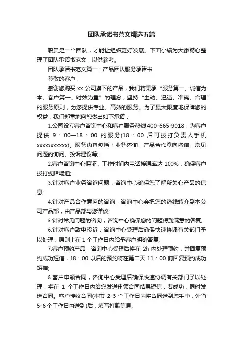 团队承诺书范文精选五篇