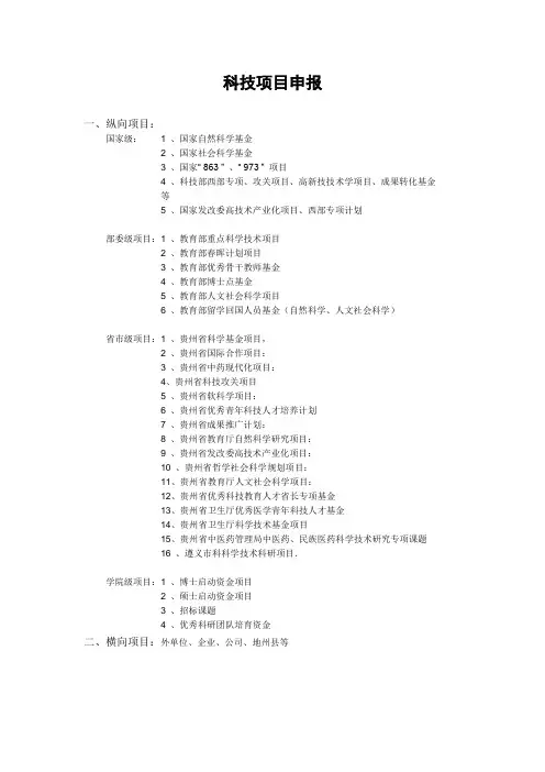 贵州省各级各类科研项目