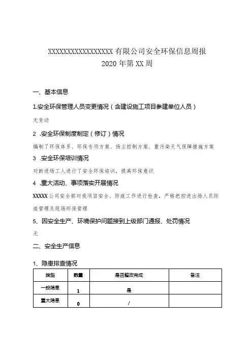 安全工作周报
