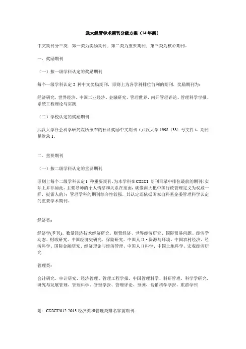 武大经管学术期刊分级方案