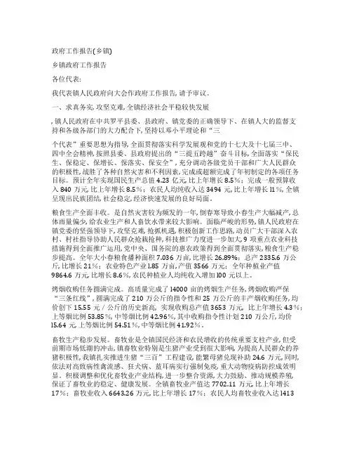 政府工作报告(乡镇)