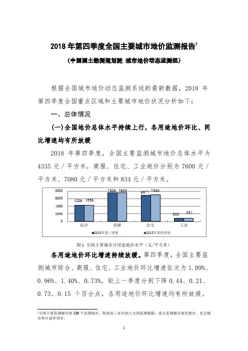 2018年第四季度全国主要城市地价监测报告
