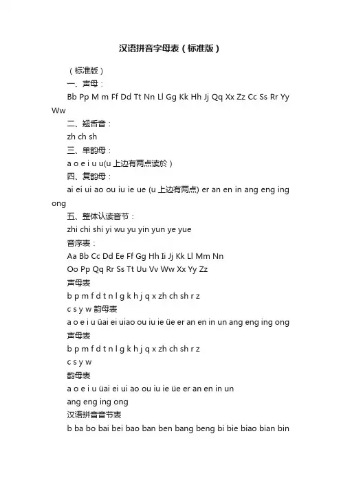 汉语拼音字母表（标准版）