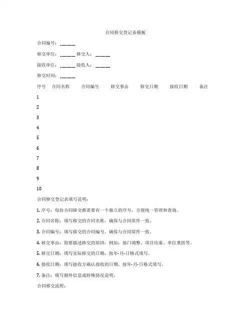 合同移交登记表模板