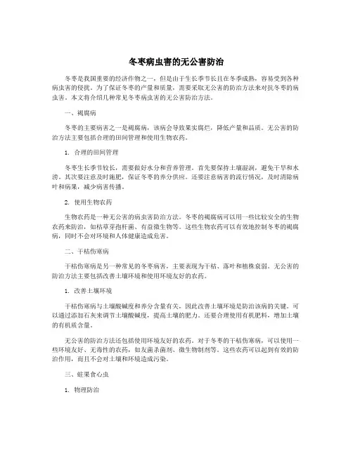 冬枣病虫害的无公害防治