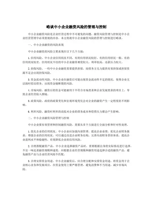 略谈中小企业融资风险的管理与控制