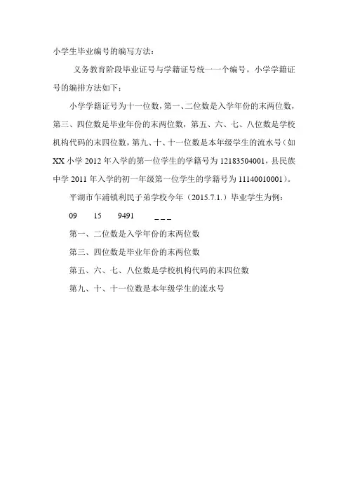 小学生毕业编号的编写方法