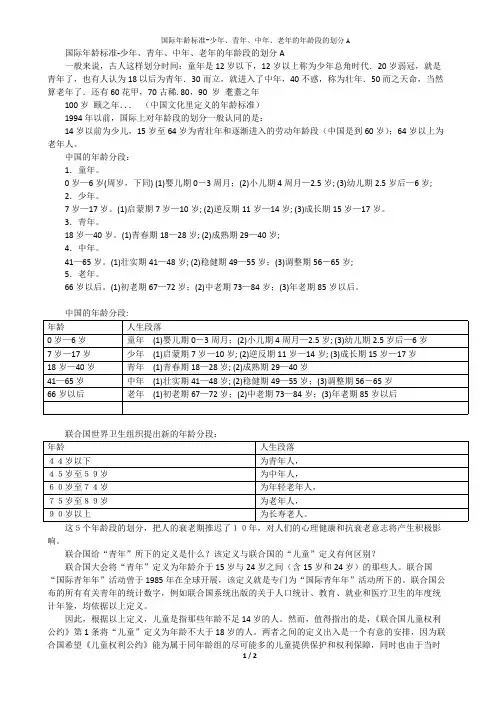 国际年龄标准-少年、青年、中年、老年的年龄段的划分A【最新】