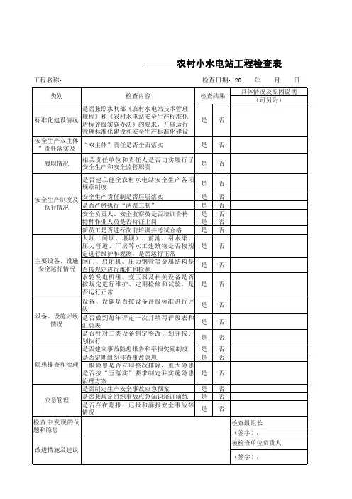 农村小水电站工程检查表