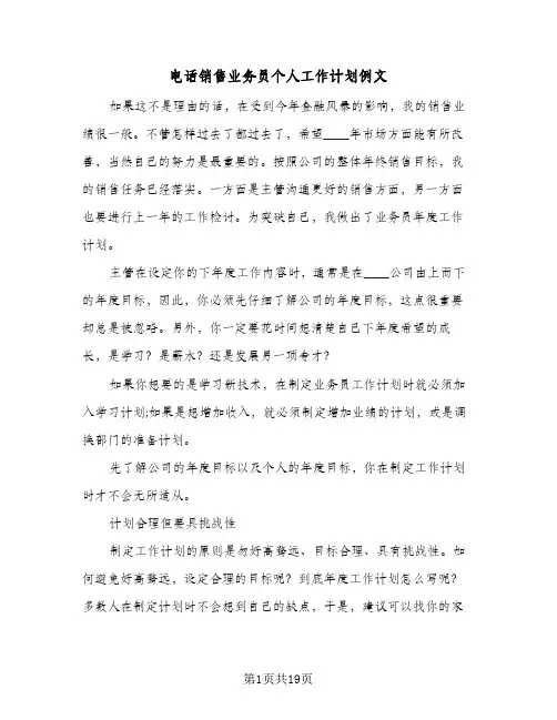 电话销售业务员个人工作计划例文(八篇)