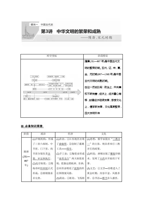 高考历史题型演练提升——中华文明的繁荣和成熟——隋唐、宋元时期