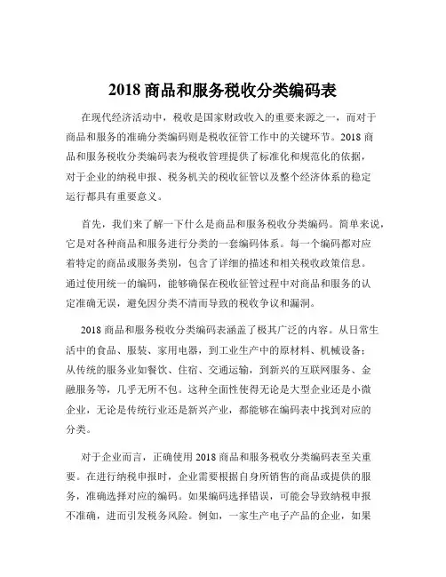 2018商品和服务税收分类编码表