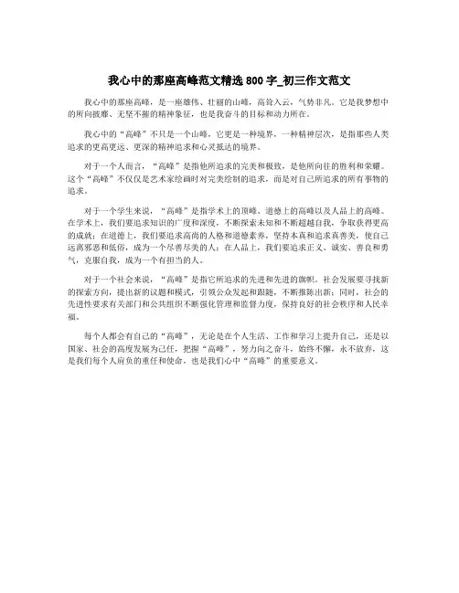 我心中的那座高峰范文精选800字_初三作文范文