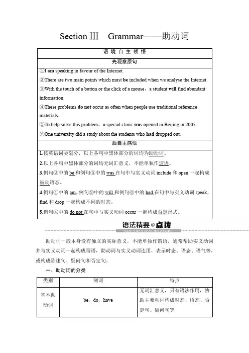 同步译林英语选修七新突破讲义：Unit 3 Section Ⅲ Grammar——助动词 Word版含答案