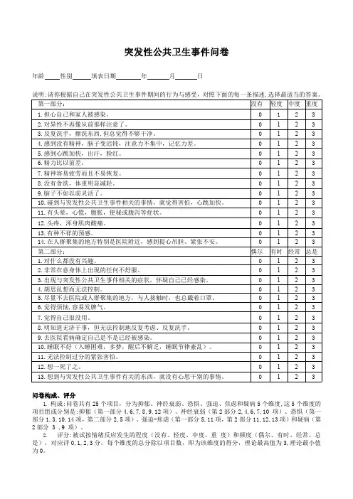 公共卫生事件调查问卷