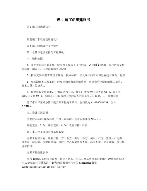 表1 施工组织建议书