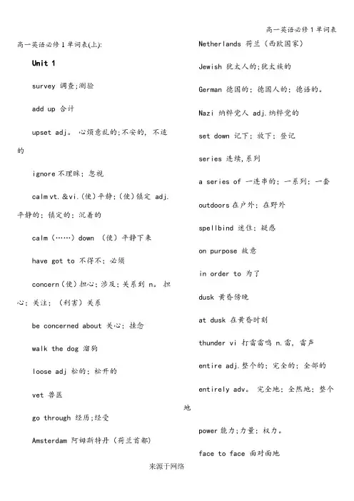高一英语必修1单词表