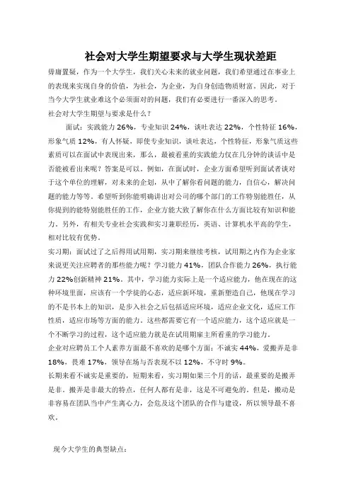 社会对大学生期望要求与大学生现状差距