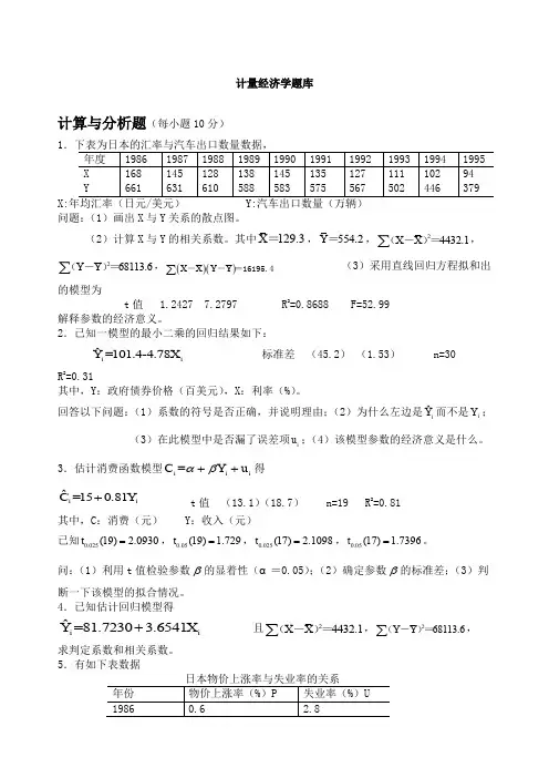 计量经济学题库超完整版)及答案.详解