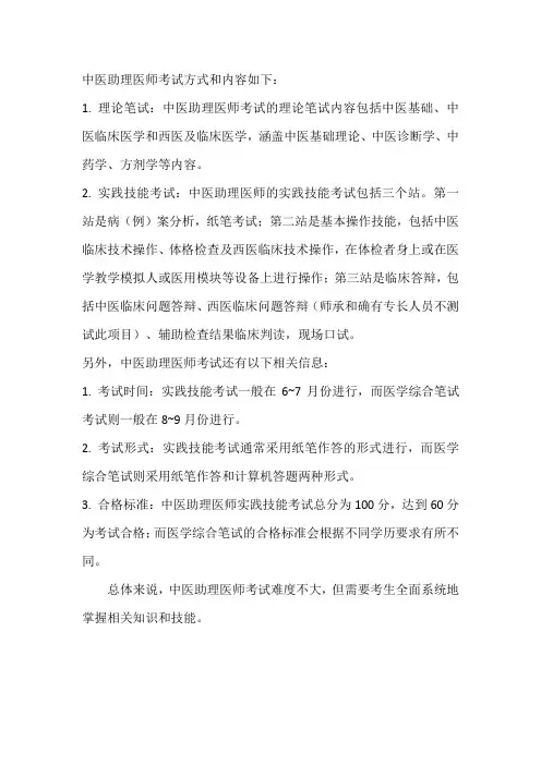中医助理医师考试方式和内容