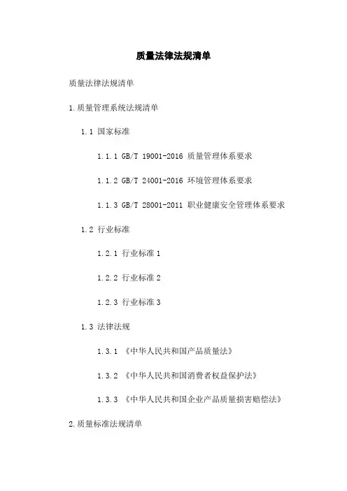 质量法律法规清单