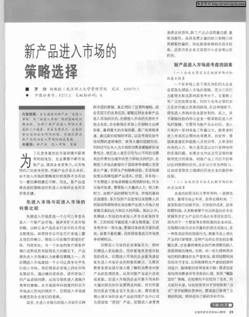 新产品进入市场的策略选择